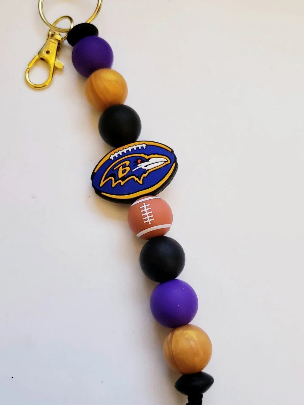 Handmade Ravens Beaded Silicone Focal Bead Keychain